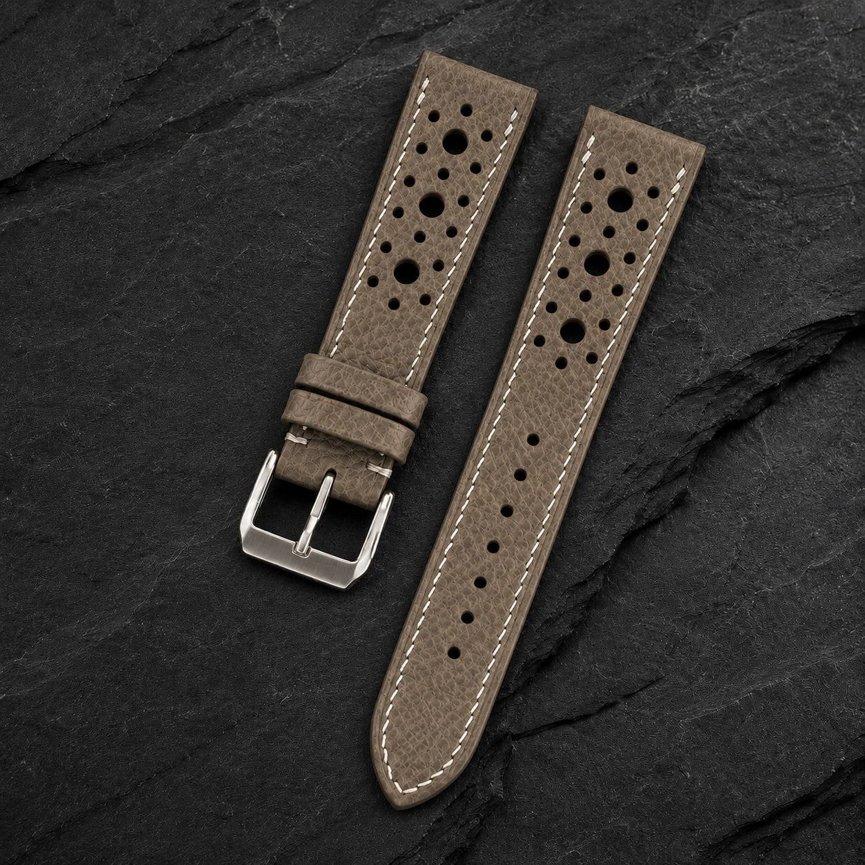 Taupe Rally Large Holes Epsom Leather Watch Strap