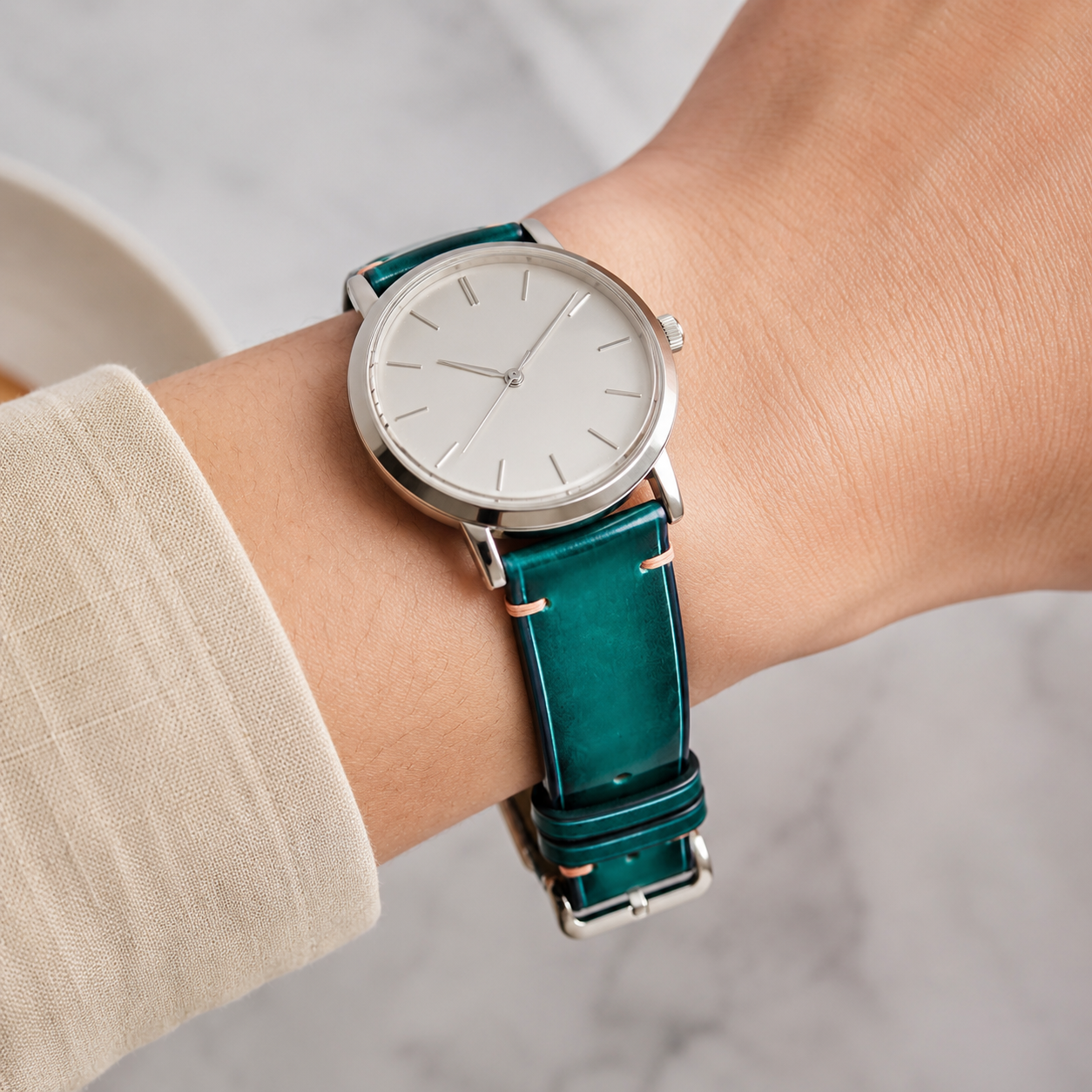 Teal Green Patina Vegetable Tanned Leather Watch Strap