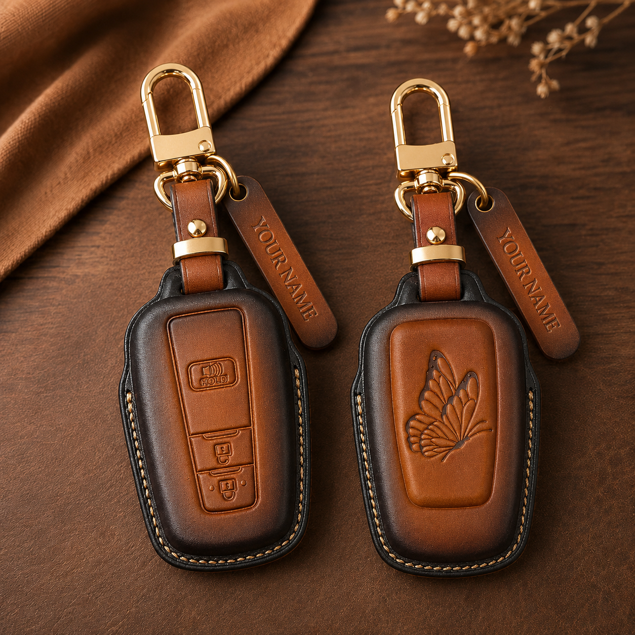 Toyota RAV4 Leather Key Fob Cover - Patina Brown