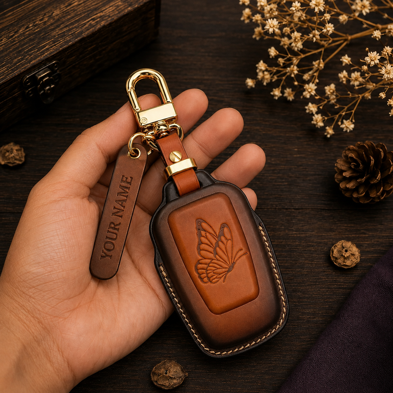 Toyota RAV4 Leather Key Fob Cover - Patina Brown