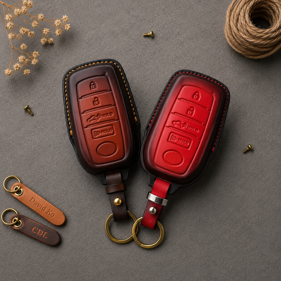 Custom Leather Key Fob Cover for Toyota Tacoma Tundra - Hero