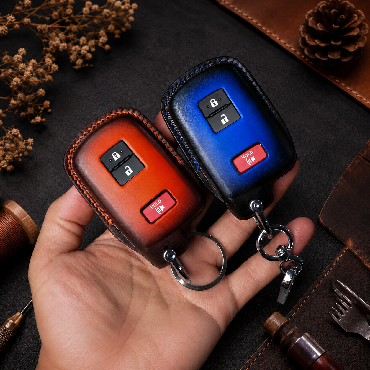 Custom Leather Key Fob Cover for Toyota Tacoma Tundra - View 2