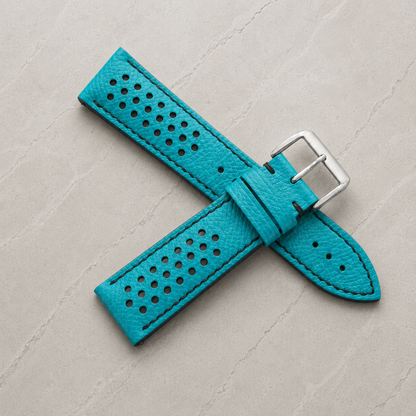 Turquoise and Black Racing Small Holes Rally Epsom Leather Watch Strap - Photo 3