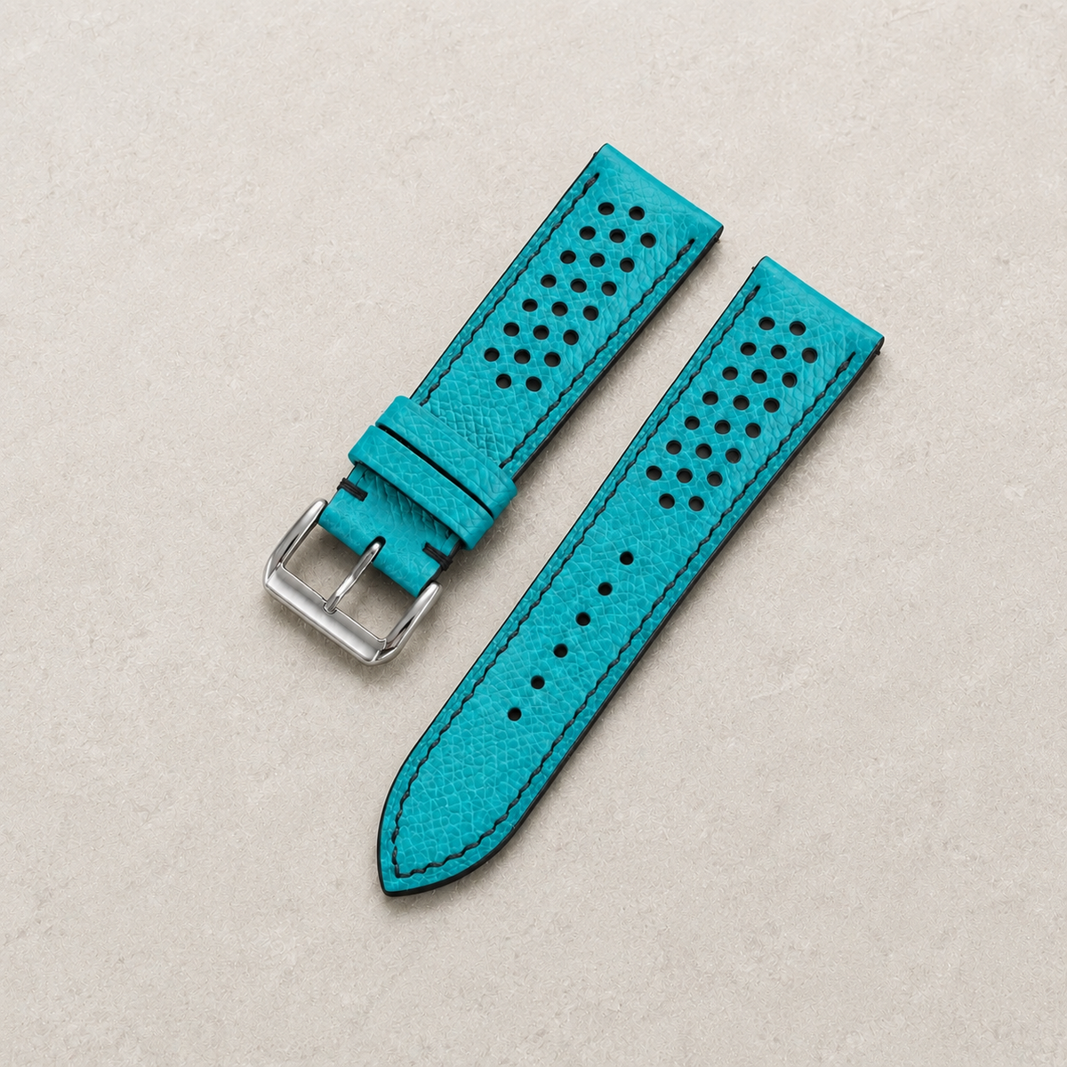 Turquoise and Black Racing Small Holes Rally Epsom Leather Watch Strap - Photo 4