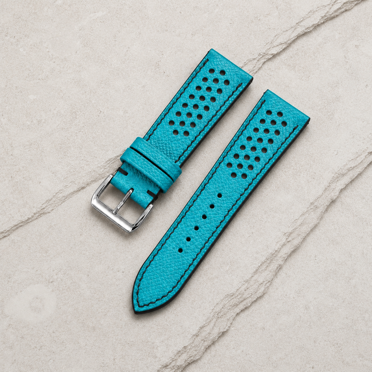 Turquoise and Black Racing Small Holes Rally Epsom Leather Watch Strap - Photo 6