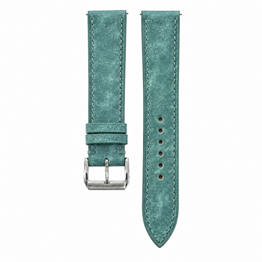 Turquoise Pueblo Leather Watch Strap - front and back flat lay