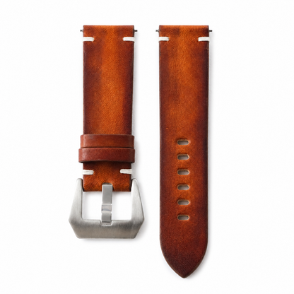 Vintage Cognac Brown Patina Vegetable Tanned Leather Watch Strap - Photo 1