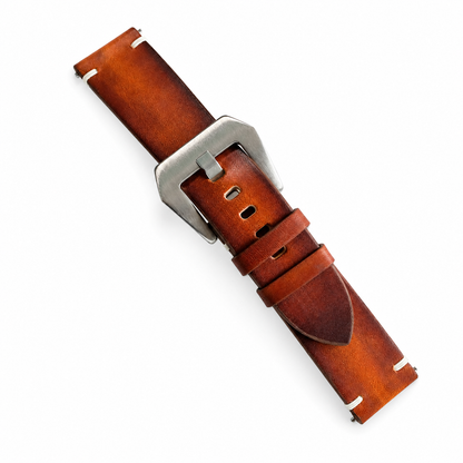 Vintage Cognac Brown Patina Vegetable Tanned Leather Watch Strap - Photo 3