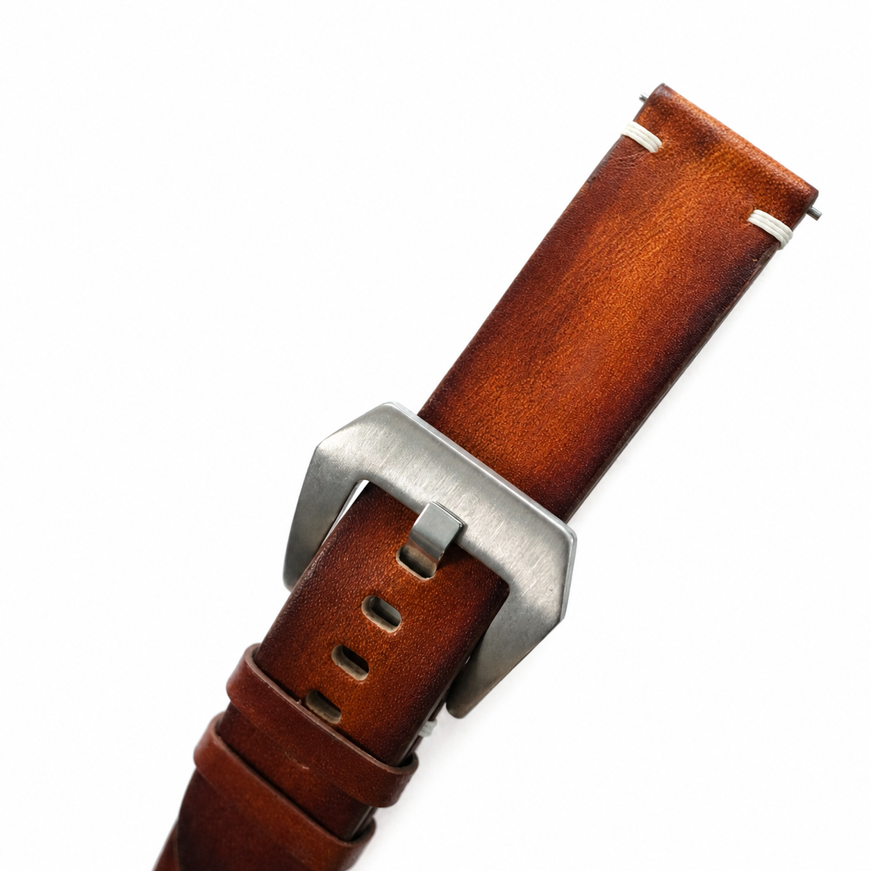Vintage Cognac Brown Patina Vegetable Tanned Leather Watch Strap - Photo 5