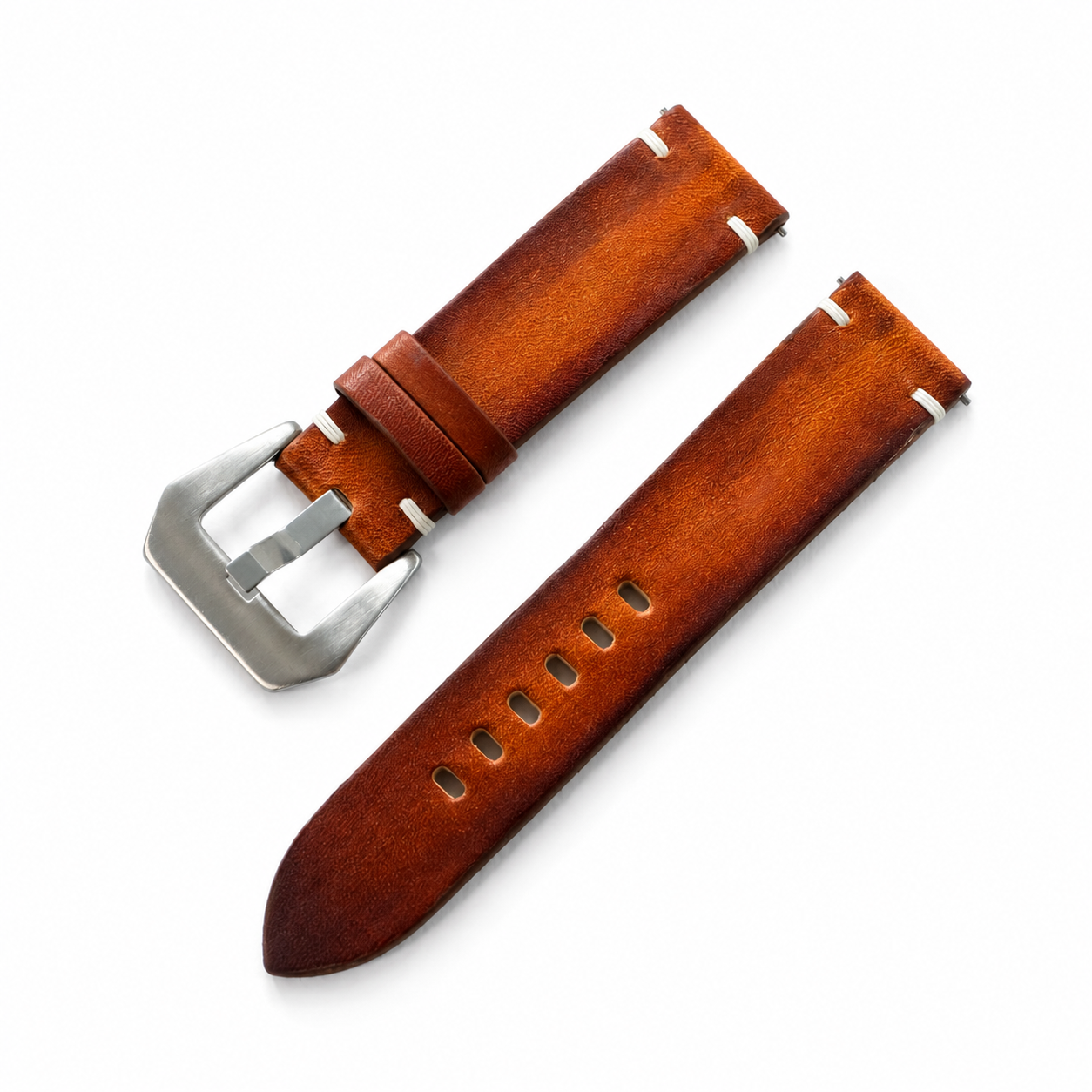 Vintage Cognac Brown Patina Vegetable Tanned Leather Watch Strap - Photo 6