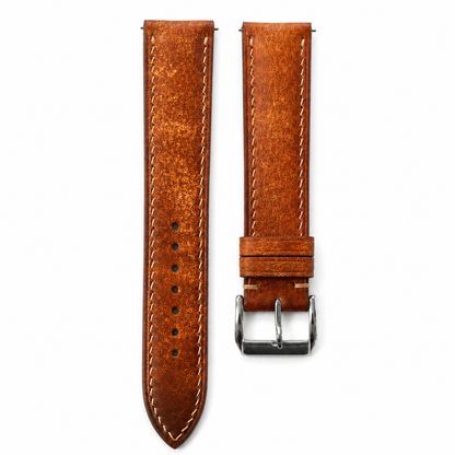 Vintage Patina Cognac Brown Vegetable Tanned Leather Watch Strap - Photo 1