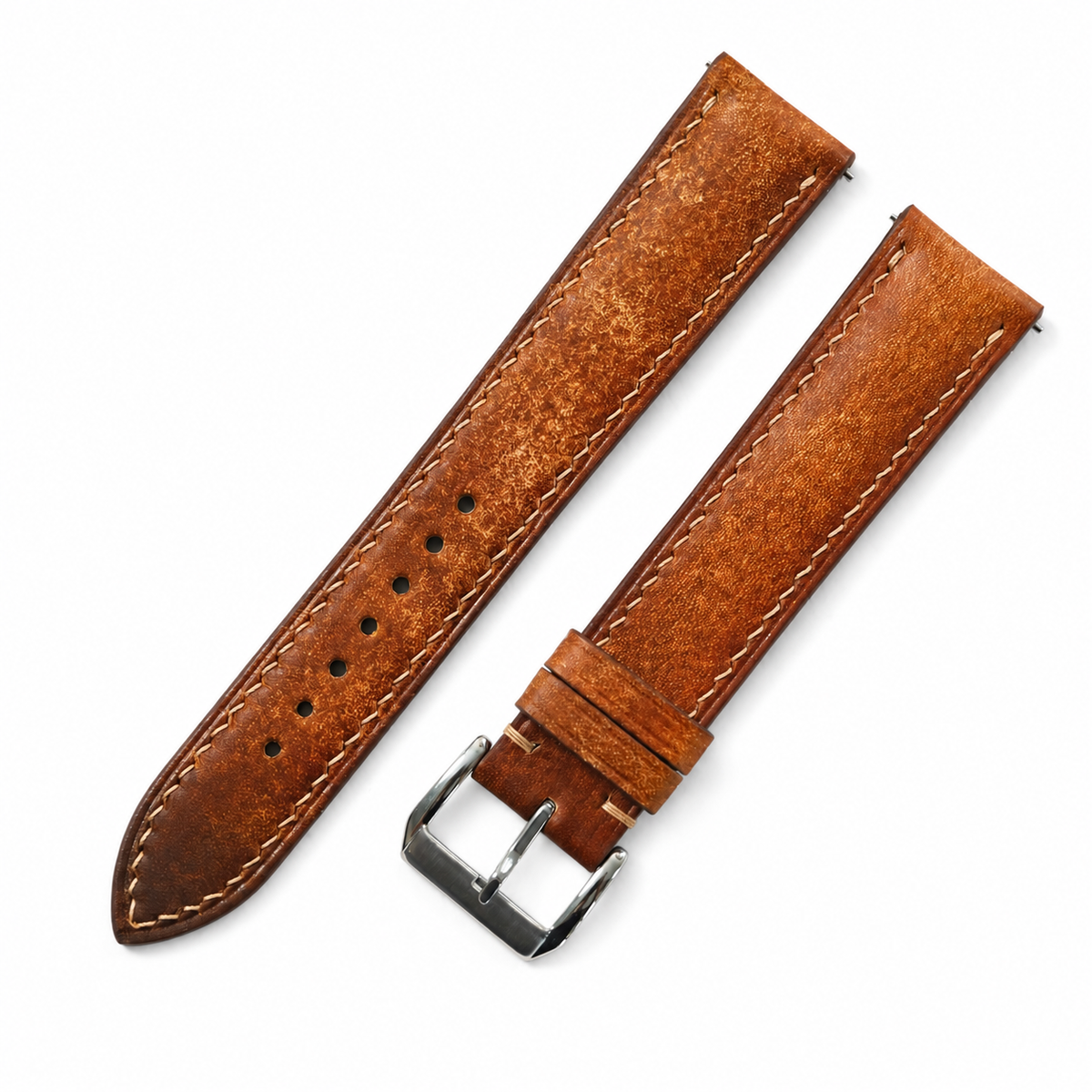 Vintage Patina Cognac Brown Vegetable Tanned Leather Watch Strap - Photo 2