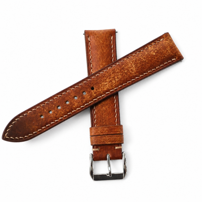Vintage Patina Cognac Brown Vegetable Tanned Leather Watch Strap - Photo 3