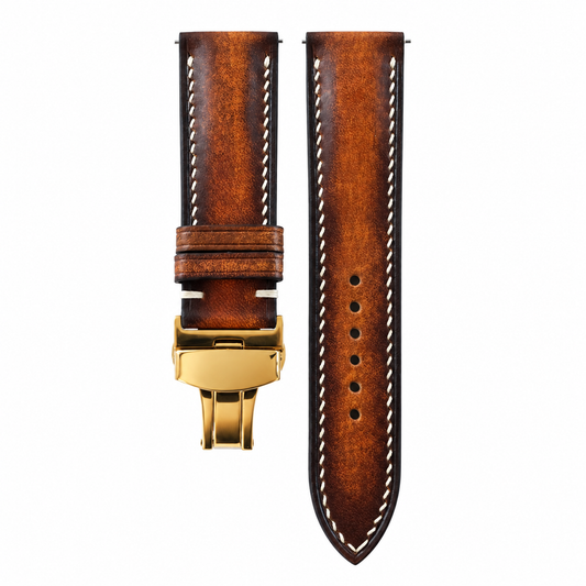 Whiskey Patina Vegetable Tanned Leather Watch Strap - hero