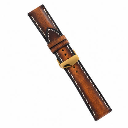 Whiskey Patina Vegetable Tanned Leather Watch Strap - burnished patina detail