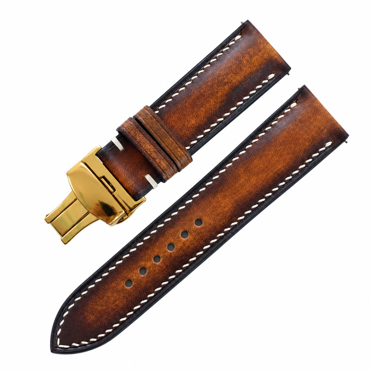 Whiskey Patina Vegetable Tanned Leather Watch Strap - side view