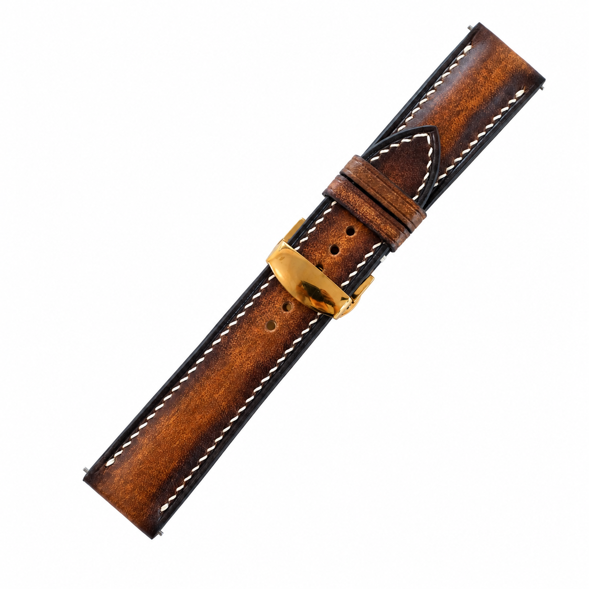Whiskey Patina Vegetable Tanned Leather Watch Strap - white contrast stitching