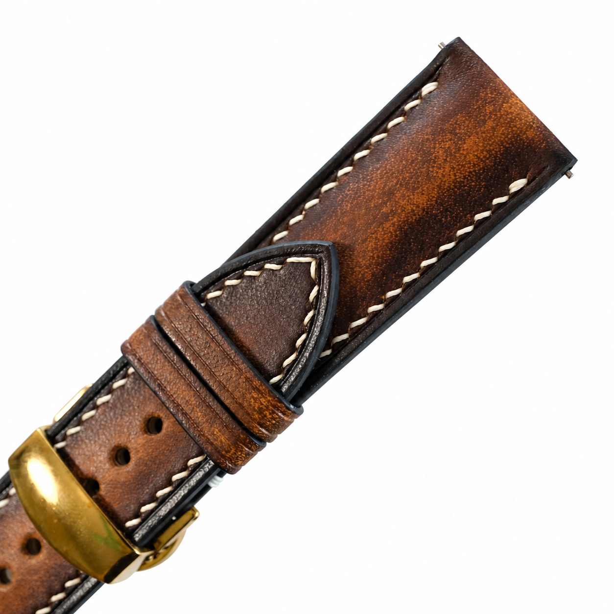 Whiskey Patina Vegetable Tanned Leather Watch Strap - on wrist