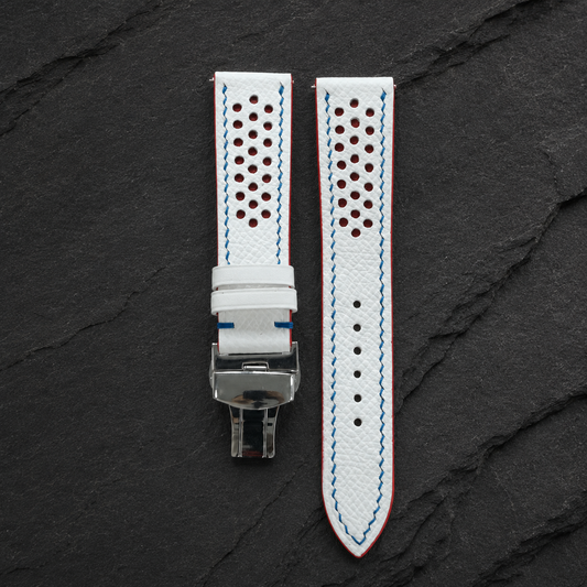 White and Red Racing Epsom Leather Watch Strap