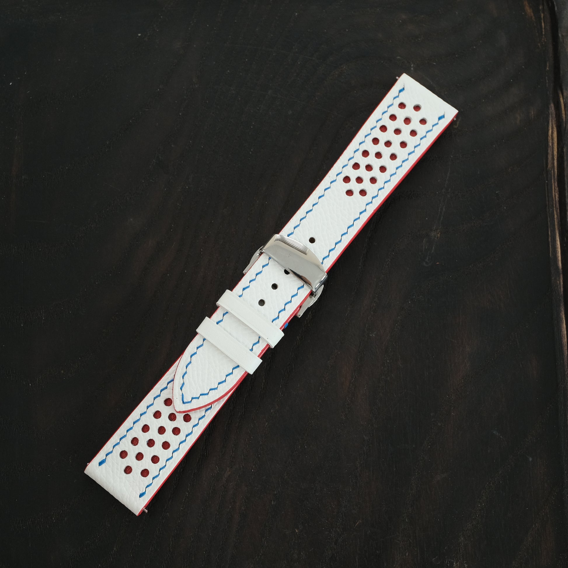 White and Red Racing Epsom Leather Watch Strap