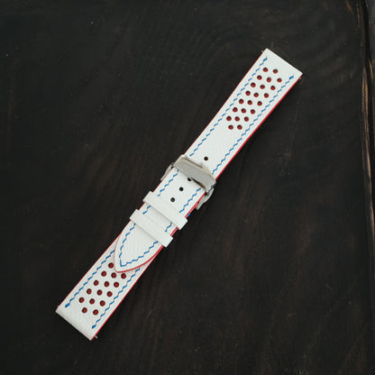 White and Red Racing Epsom Leather Watch Strap