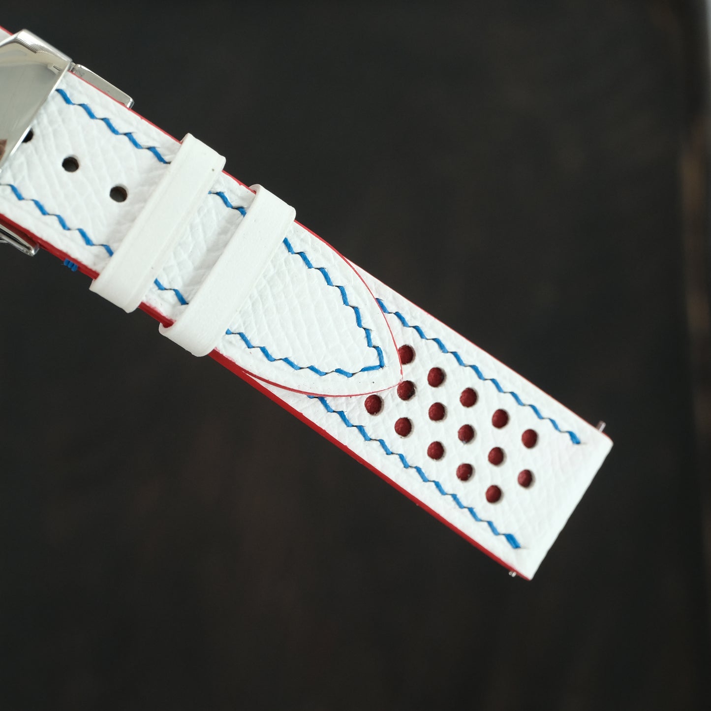 White and Red Racing Epsom Leather Watch Strap