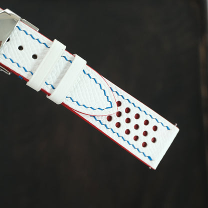 White and Red Racing Epsom Leather Watch Strap